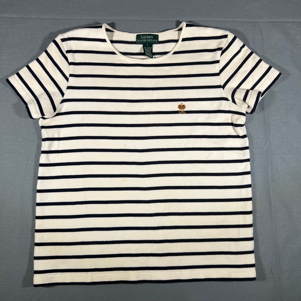 Lauren Ralph Lauren Women's Striped T-Shirt Crown Logo Nautical